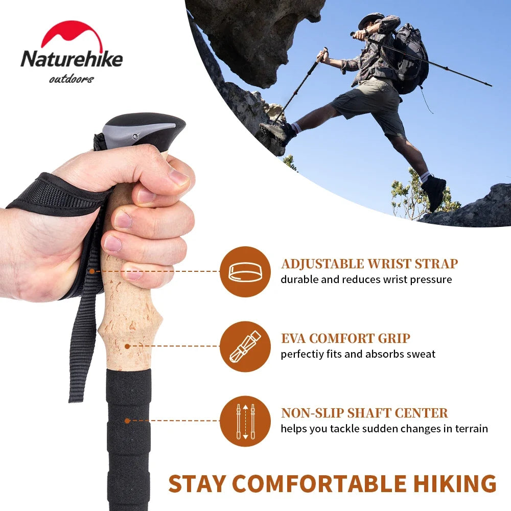 Naturehike Carbon Fibre Trekking Poles – Collapsible Lightweight Hiking Sticks (Pair)